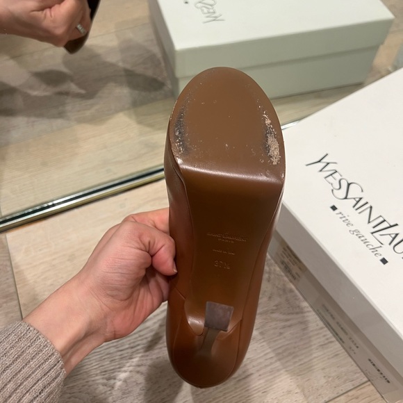 Yves Saint Laurent Brown Leather Tribtoo Platform Pumps Size 37.5 - Picture 6 of 12